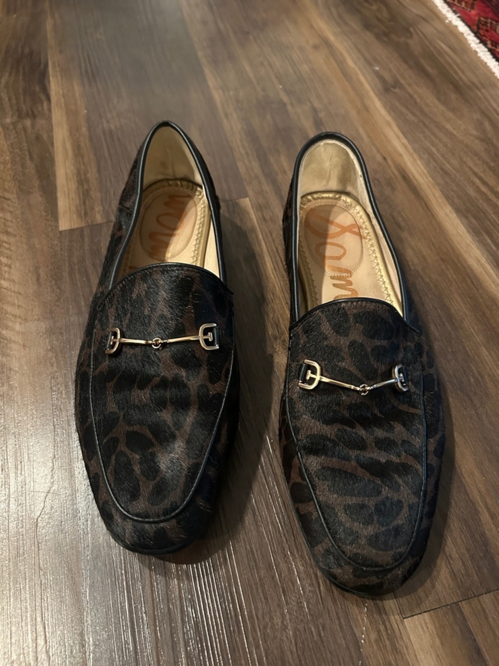 Leopard Print Loafers with Gold Bit Detail - Brown